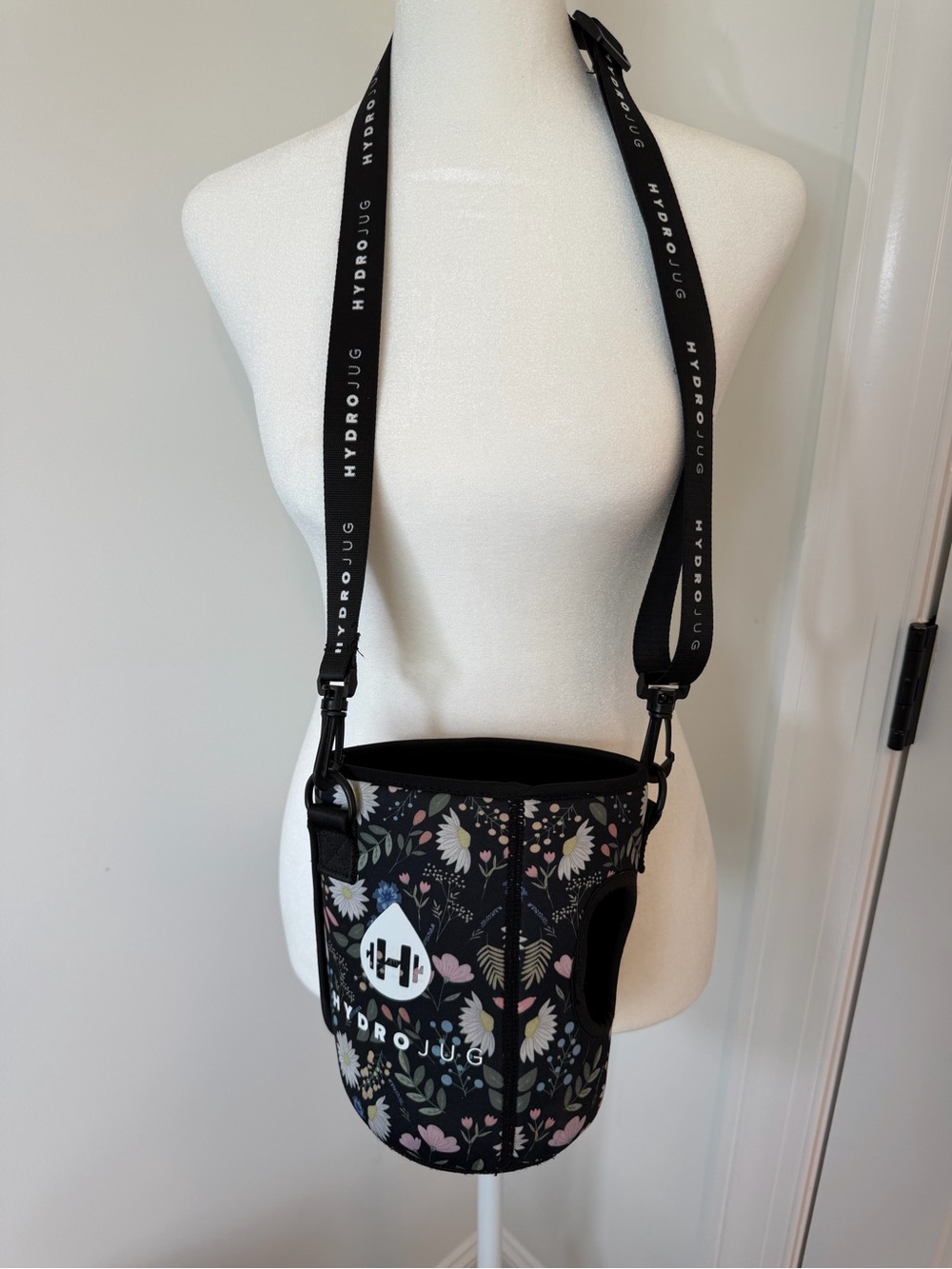 HydroJug Black Floral Neoprene Crossbody Bottle Carrier